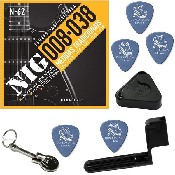 Cordas de Guitarra Nig 08 038 Tradicional Class Nickel Wound N62 + Kit de Acessórios IZ1