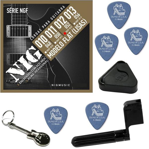 Cordas de Guitarra Nig Flatwound (Lisas) 012 NGF812 + Kit de Acessórios IZ1