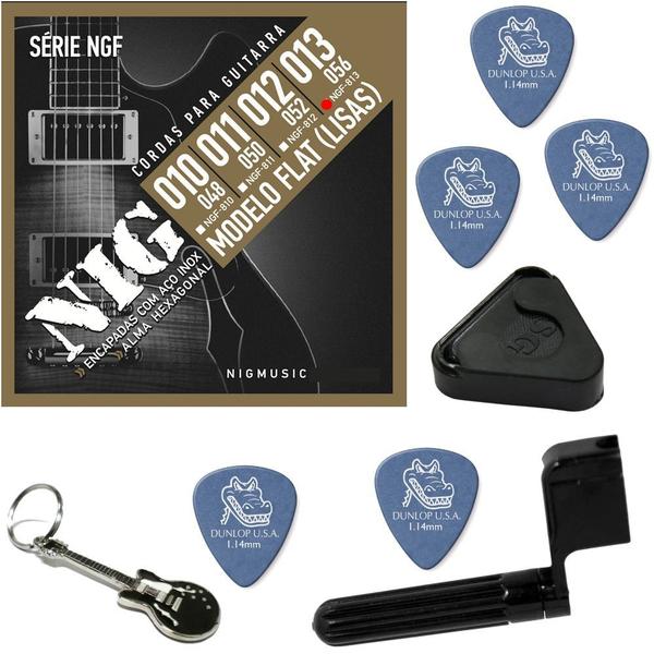 Cordas de Guitarra Nig Flatwound (Lisas) 013 NGF813 + Kit de Acessórios IZ1