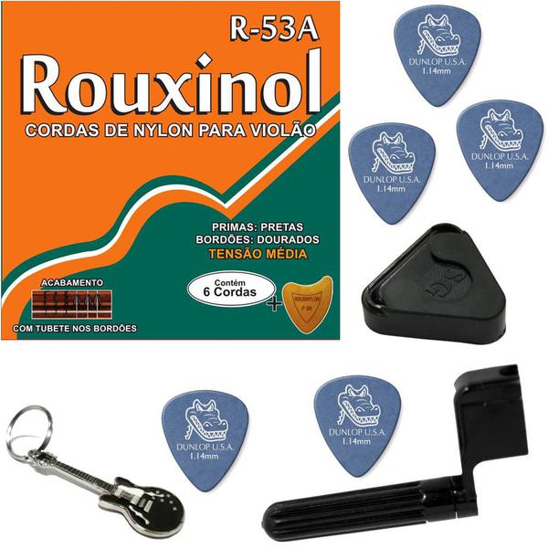 Cordas de Nylon para Violão Rouxinol Tensão Média R53A + Kit de Acessórios IZ1