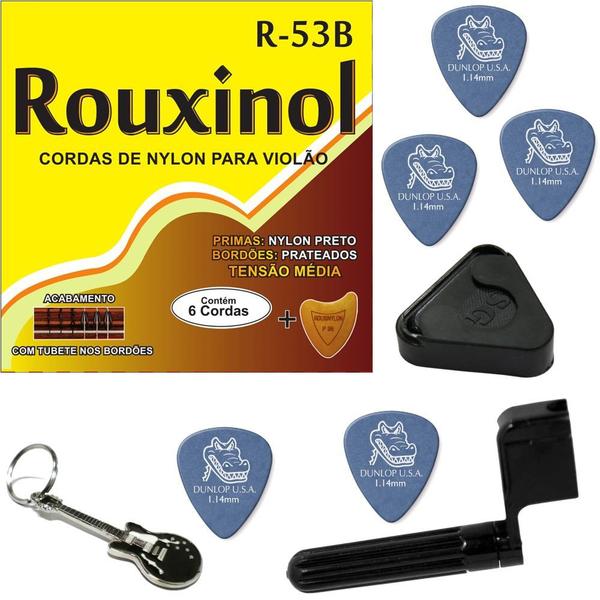 Cordas de Nylon para Violão Rouxinol Tensão Média R53B + Kit de Acessórios IZ1