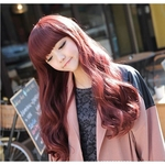 South Korea Non-Mainstream Wine Red Long Curly Hair Female Wig Qi Liu Hai Head Cover Face Repair Yiwu Factory Wholesale a Generation of Hair