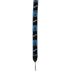 Correia para Instrumentos Nylon Monograma Preta Logo Azul Fender