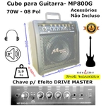 Cubo para Guitarra 50W 8" Chave Efeito Drive-Master Bivolt Phone Linha Saída MP800G