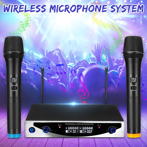 Dual 2 Microfones Sem Fio Vhf Sem Fio Receptor Karaoke Dj Profissão Mic