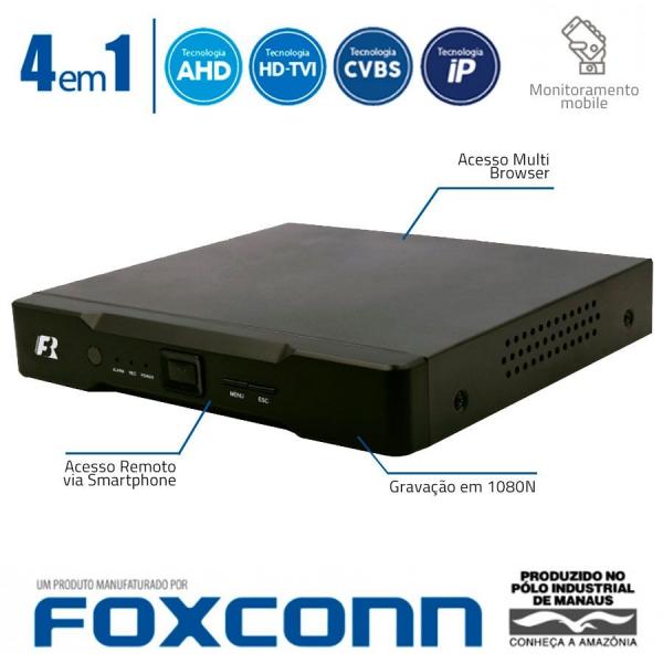 DVR Focusbras HB5-1M04 Full HD 4 em 1 de 4 Canais 1080N AHD HD-TVI CVBS IP - HDMI