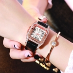 Elegante Simples estilo romano Digital Diamante Ladies Leather Strap relógio de quartzo