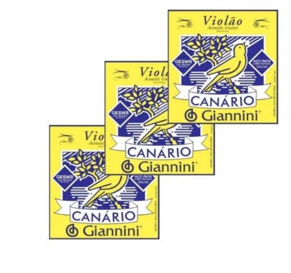 Encordoamento Canário Aço Bolinha Kit com 03 Jogos - Giannini