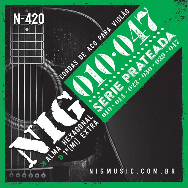 Encordoamento Cordas NIG N420 010-047 Prateada Violão Aço - Nig Music