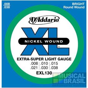 Encordoamento D`Addario EXL130 Extra Superlight (.008-.038) para Guitarra (XL Nickel Round Wound)