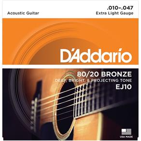 Encordoamento D`addario Violão EJ10 Bronze, Light Extra, 10-47