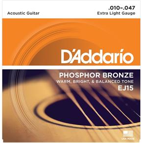 Encordoamento D`addario Violão EJ15 Phosphor Bronze, Light Extra, 10-47