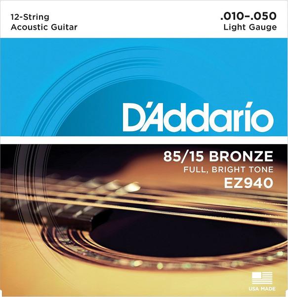 Encordoamento Daddario violão 12 cordas 010 aço EZ940 jogo
