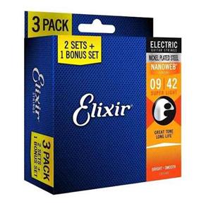 Encordoamento Elixir Pack com 3 de Guitarra 009 Super Light