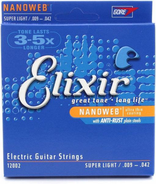 Encordoamento Elixir para Guitarra Nanoweb 009 Light Leve