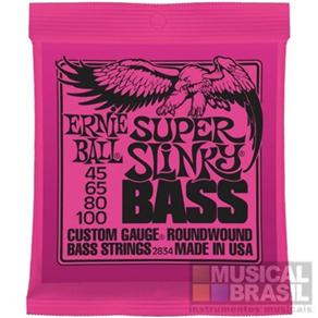 Encordoamento Ernie Ball 2834 Super Slinky Bass .045-.100 para Contra Baixo 4 Cordas (Nickel Wound)