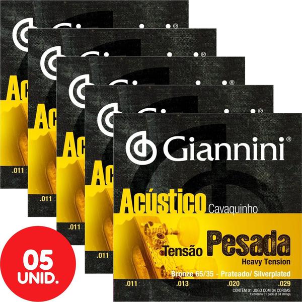 Encordoamento Giannini Acustico Cavaquinho Tensão Pesada 65/35 Bronze GESCPA - Kit com 5 Unidades
