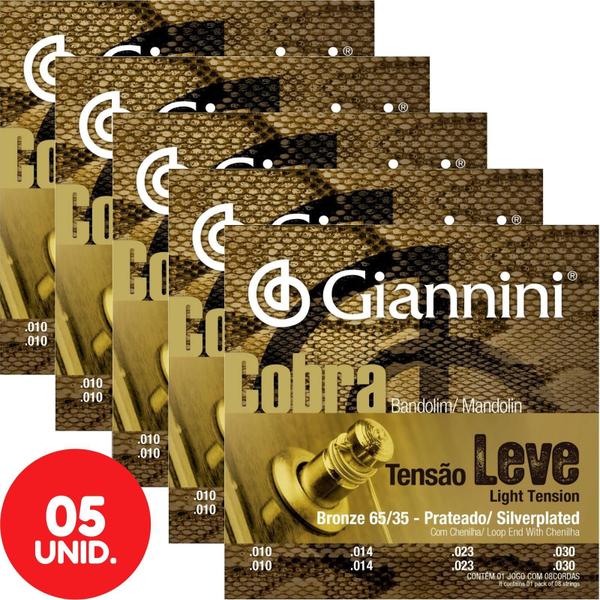 Encordoamento Giannini Cobra Bandolim Tensão Leve 65/35 Bronze GESBB (Com Chenilha) - Kit com 5 Unidades