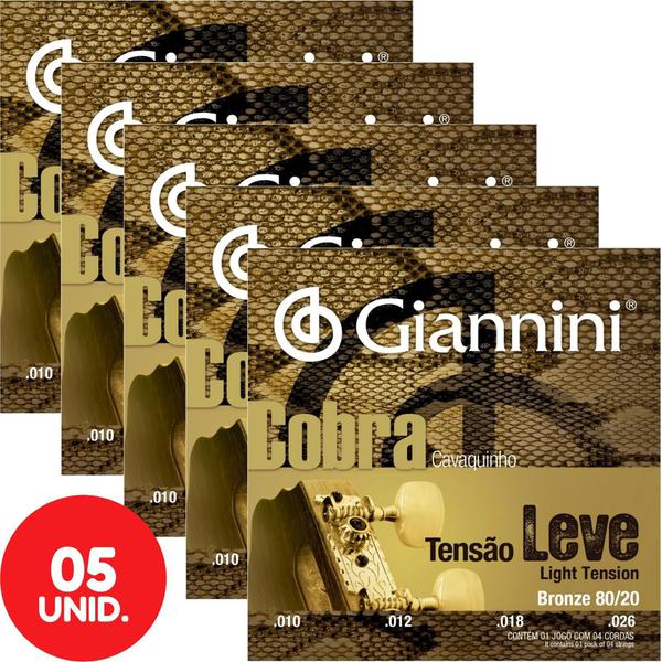 Encordoamento Giannini Cobra Cavaquinho Tensão Leve Bronze 80/20 CC82L - Kit com 5 Unidades