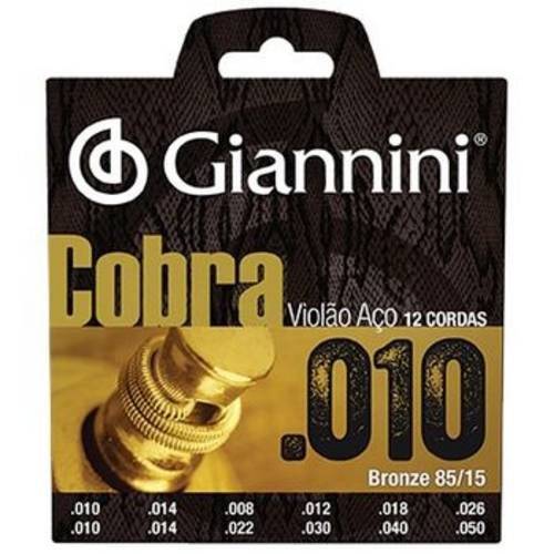 Encordoamento Giannini P Violão Aço 12 Cordas Serie Cobra Geef12m Leve .010 - .050 (Bronze 8515)