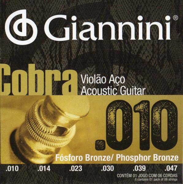Encordoamento Giannini para Violao Aço Cobra Folk 0,10 Fósforo Geeflef