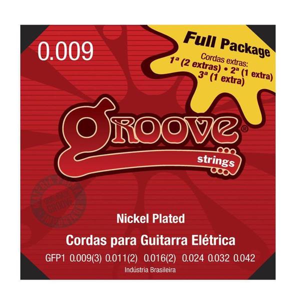 Encordoamento Guitarra 009 GFP1 Nickel Plated NPS 8% Fullpack com 4 Cordas Extras - Groove