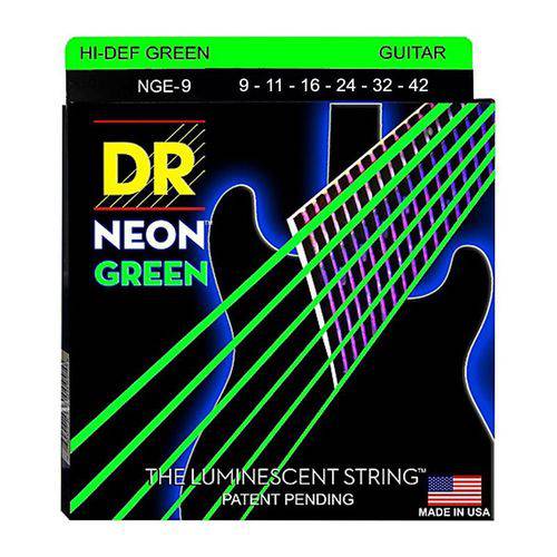 Encordoamento Guitarra 009 NGE-9 Hi-Def Neon Green Coated Electric - DR