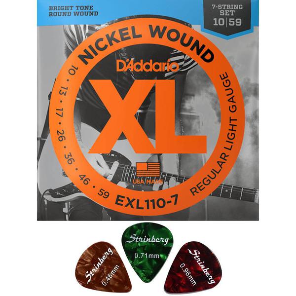 Encordoamento Guitarra 7 Cordas Daddario EXL110-7 + Palhetas