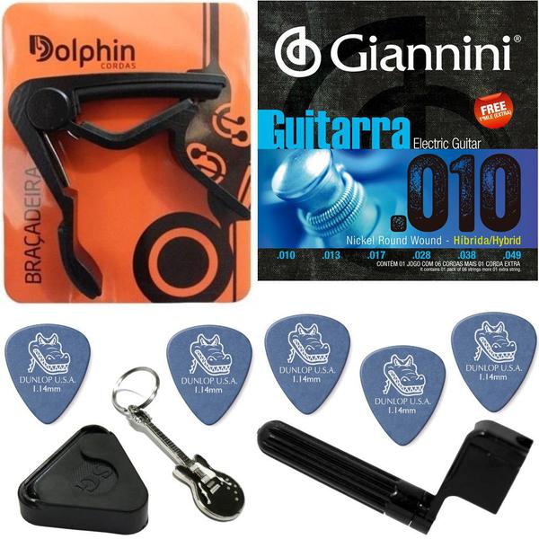 Encordoamento Guitarra Giannini 010 049 (Híbrido) Nickel GEEGSTH10 + Kit de Acessórios IZ3