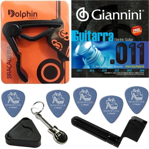 Encordoamento Guitarra Giannini 011 054 (Híbrido) Nickel GEEGSTH11 + Kit de Acessórios IZ3