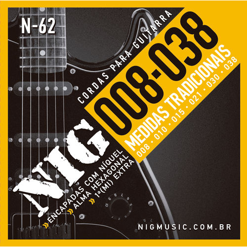 Encordoamento Guitarra Nig N62 0.08 - 0.38 Tradicional