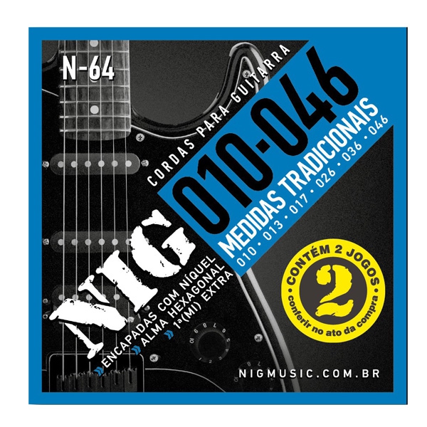 Encordoamento NIG Duplo 2N64 P/ GUITARRA 010/.046 - EC0385 - Nig Strings