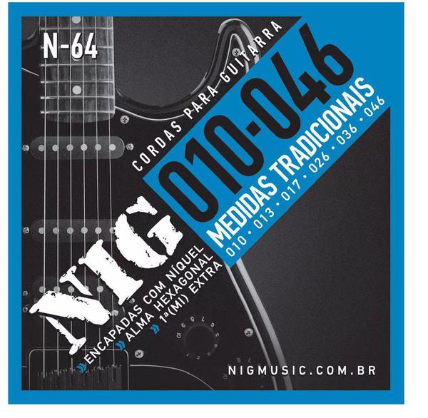 Encordoamento Nig Guitarra 010 N-64 Tradicional + Mi Extra