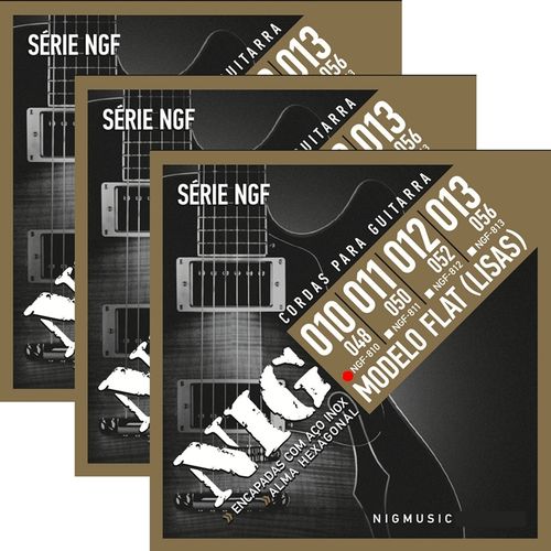 3 Encordoamento Nig P/ Guitarra Flat Flatwound 010 048 NGF810