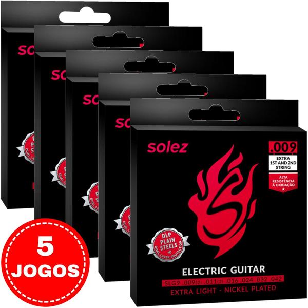 Encordoamento P/ Guitarra Solez 09 042 SLG9 - Kit com 5 Unidades
