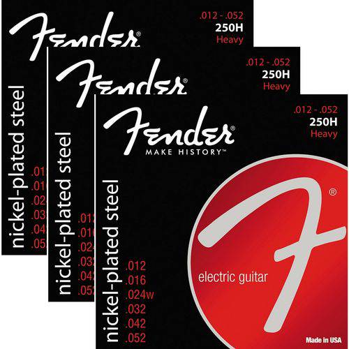 Encordoamento para Guitarra 012 052 Fender Heavy 250H - Kit com 3 Unidades