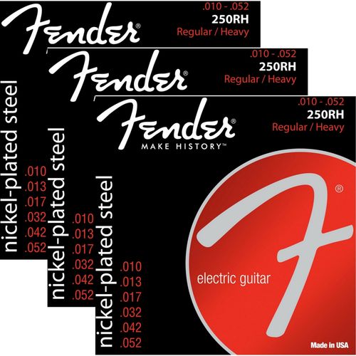 Encordoamento Para Guitarra 010 052 Fender Regular Heavy 250RH - Kit Com 3 Unid.