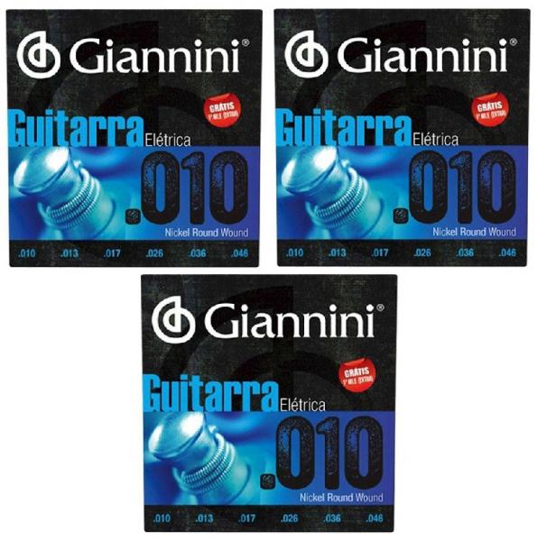 Encordoamento para Guitarra 010 Giannini Geegst .10 KIT com 3 Jogos