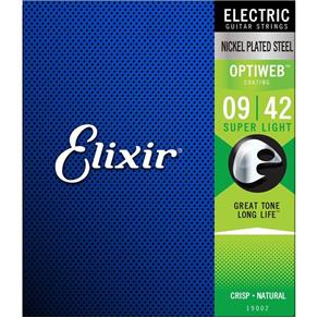 Encordoamento para Guitarra Elixir 009 Super Light Revestimento Optiweb