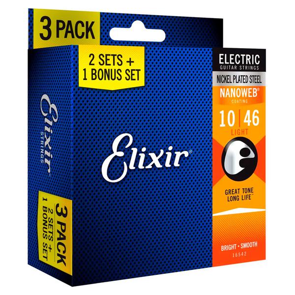 Encordoamento para Guitarra Elixir 010 Light Pack Leve 3 Pague 2 (10218)