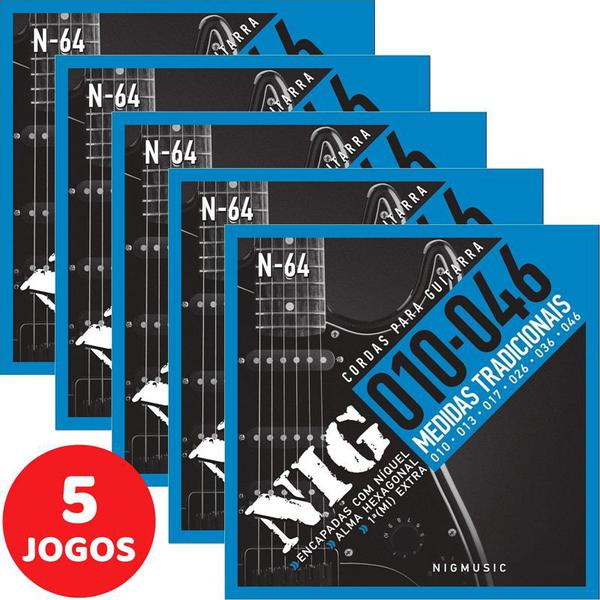 Encordoamento para Guitarra Nig 010 046 N64 - Kit com 5 Unidades