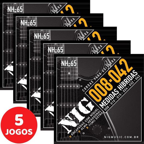Encordoamento para Guitarra Nig 08 042 Híbrido NH65 - Kit com 5 Unidades