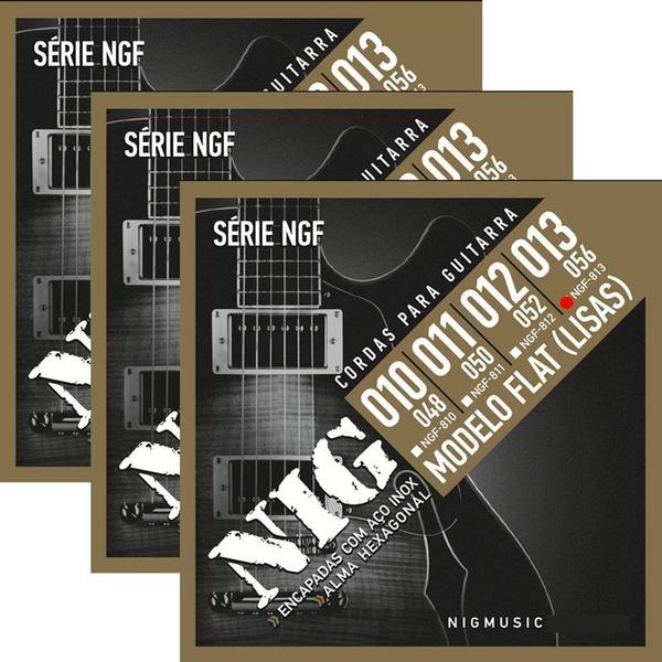 Encordoamento para Guitarra Nig Flat 013 056 NGF813 - Kit com 3 Unidades