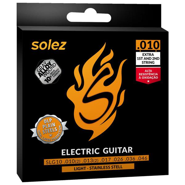 Encordoamento para Guitarra Solez 010 Stainless Steel SLG10-GA com 2 Cordas Extras