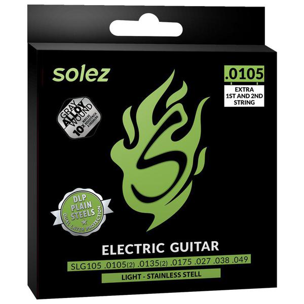 Encordoamento para Guitarra Solez 0105 Stainless Steel SLG105-GA com 2 Cordas Extras