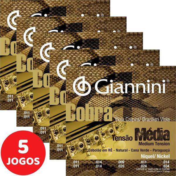 Encordoamento para Viola Caipira Giannini Cobra Tensão Média Níquel GESVNM - Kit com 5 Unidades