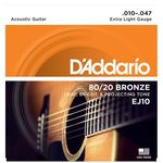 Encordoamento para Violão Aço D'Addario EJ10-B (.010-.047) (Com 1ª Corda Mi Extra) Bronze 80/20