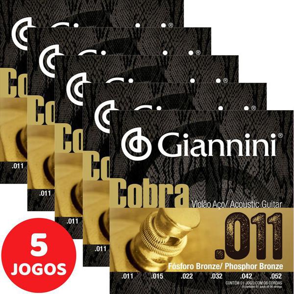 Encordoamento para Violão Aço (Folk) 011 052 Giannini Cobra Fósforo Bronze GEEFLKF - Kit com 5 Unidades