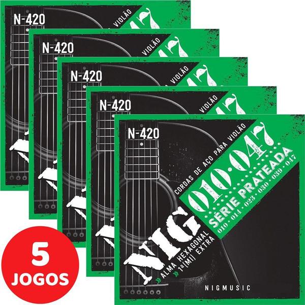 Encordoamento para Violão Aço Nig 010 Série Prateada N420 - Kit com 5 Unidades
