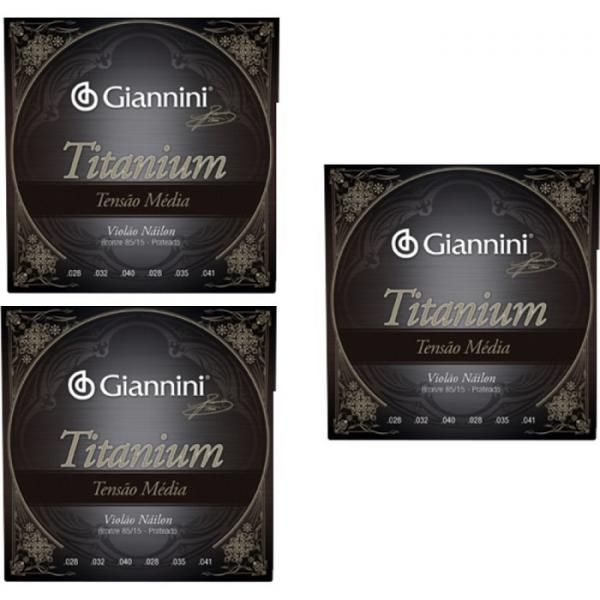 Encordoamento para Violao de Nylon Giannini Titanium Media Genwtm KIT com 3 Jogos